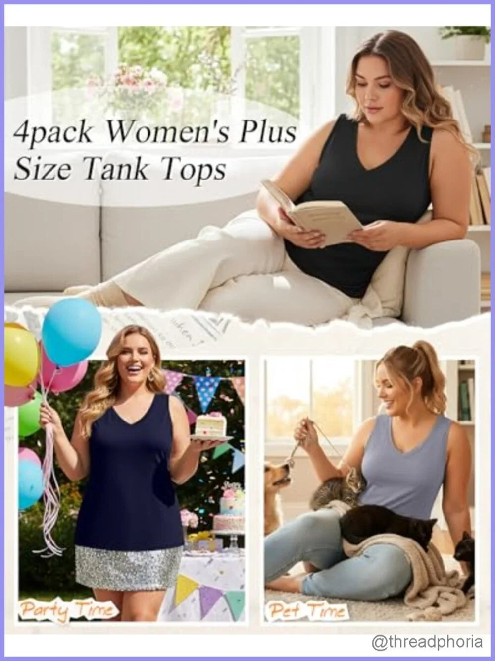 Plus Size Tank Tops V Neck Sleeveless Flowy Tunics 4 Pack